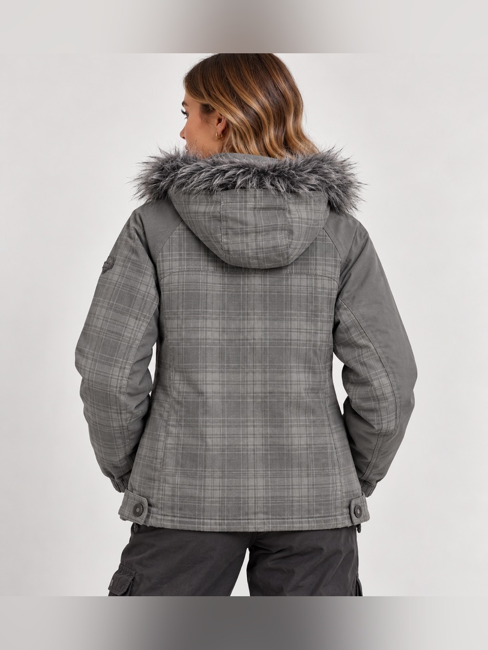 Empyre Gray Plaid Snowboard Ski Jacket Faux Fur Hood | Size L - Picture 5 of 13